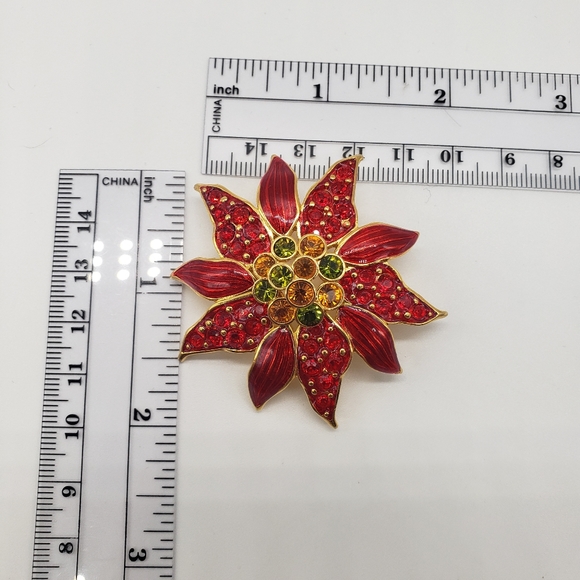 Christopher Radko Poinsettia Earrings/Brooch set - Picture 3 of 16